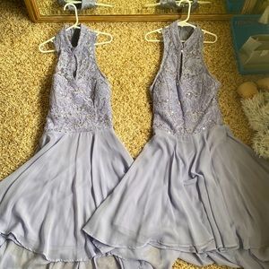 2 Purple dresses, sparkle top, flow bottom, zip up back, padded